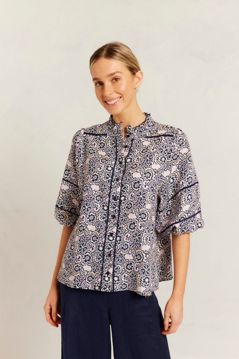 Alessandra Lia Shirt | Navy Raya