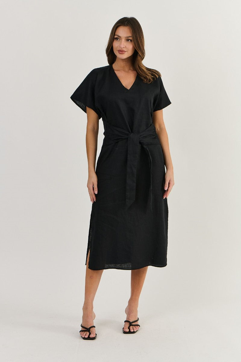 Naturals 522 Linen Dress | Black