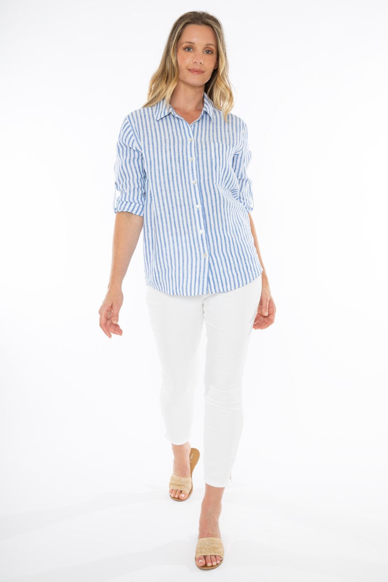 Jump Stripe Linen Shirt | Cobalt