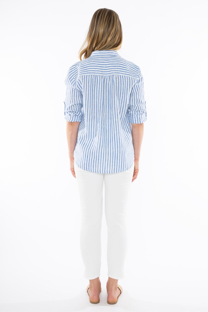 Jump Stripe Linen Shirt | Cobalt