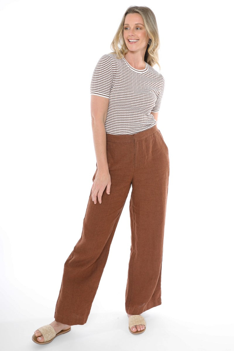 Jump Front Fly Linen Pant | Sepia