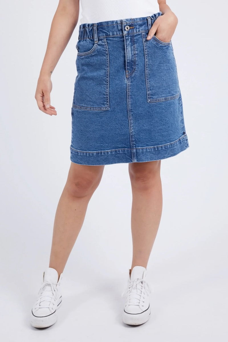 Elm Atlas Denim Skirt | Dark Blue