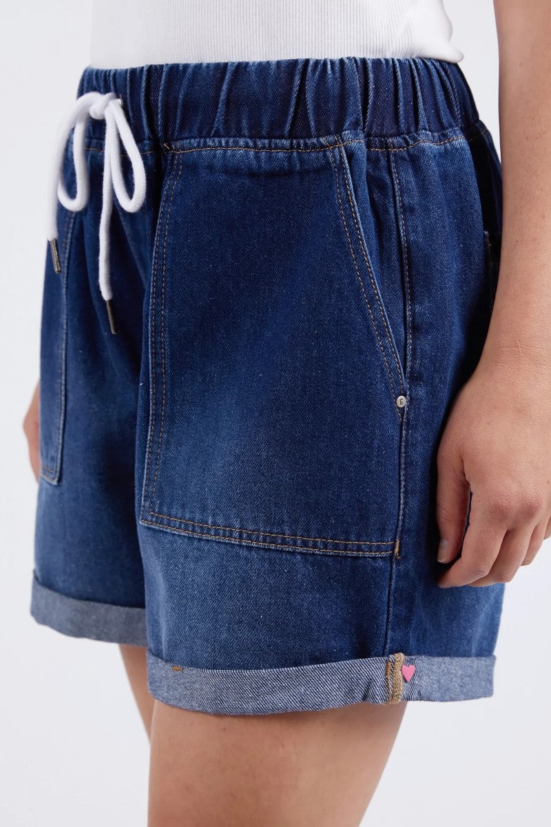 Elm Emma Relaxed Denim Short | Dark Blue