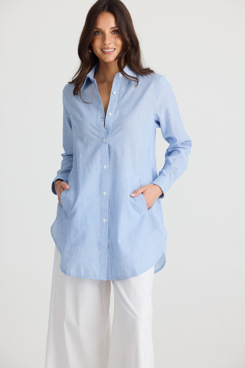 Brave + True Ava Shirt | Blue Pinstripe