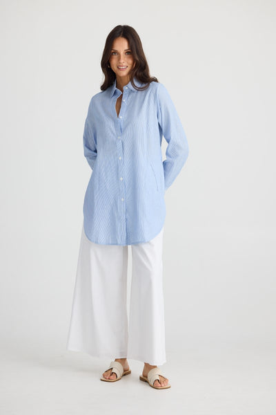 Brave + True Ava Shirt | Blue Pinstripe