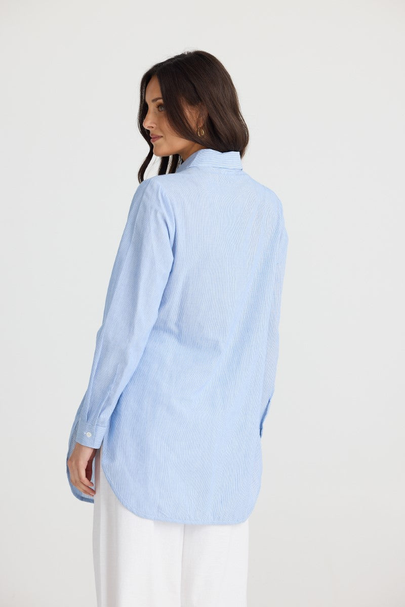 Brave + True Ava Shirt | Blue Pinstripe