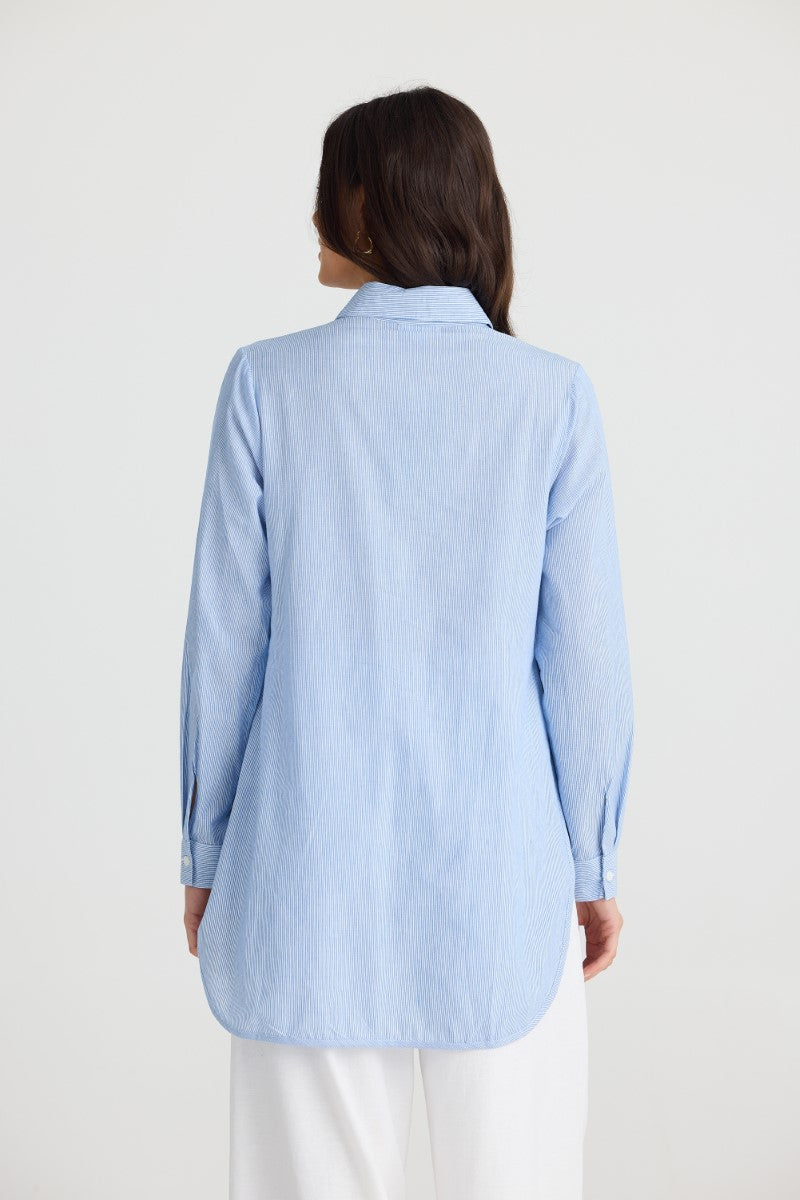 Brave + True Ava Shirt | Blue Pinstripe