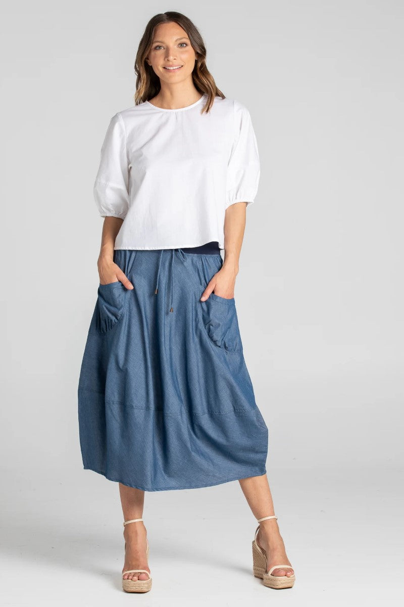 Boom Shankar Guru Skirt | Blue Chambray