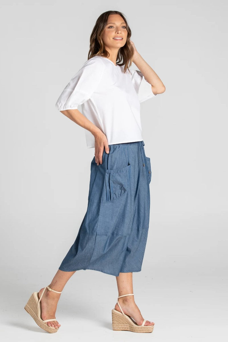 Boom Shankar Guru Skirt | Blue Chambray